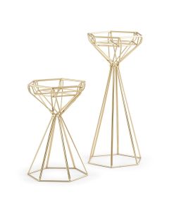 Tall Gold Geometric Candle Holder Set