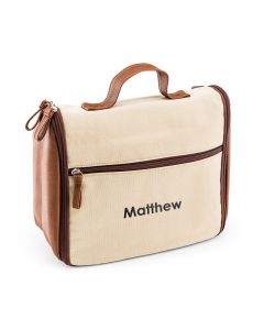 Personalized Men’s Hanging Travel Toiletry Bag - Light Brown Canvas