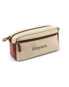 Personalized Men’s Dual Compartment Travel Toiletry Bag - Light Brown Canvas