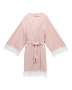 Women's Personalized Jersey Knit Robe With Lace Trim - Blush Pink