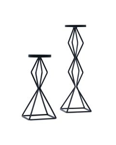 Tall Geo Pillar Candle Holder Set Of 2 - Black