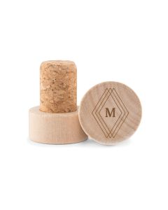 Custom Engraved Reusable Wooden Bottle Stopper - Diamond Emblem