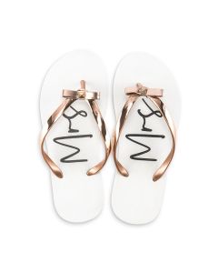 Women’s White & Rose Gold Flip-Flops With Bow - Mrs (S)