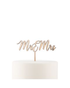 Natural Wood Cake Topper Decoration - Mr & Mrs