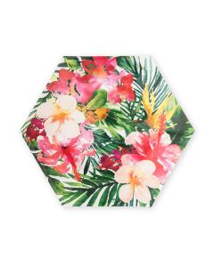 Large Hexagon Disposable Paper Party Plates - Tropical Floral - Set Of 8