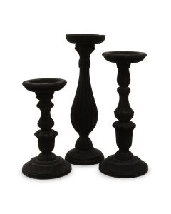 3-Piece Tiered Velvet Spindle Candle Holder Set - Black