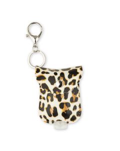 Faux Leather Hand Sanitizer Holder Keychain - Leopard Print