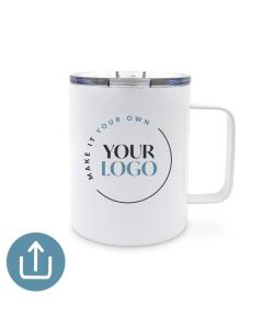Custom Printed 14 oz. Stainless Steel Travel Coffee Mug with Lid & Handle for Corporate Gift - Your Company Logo