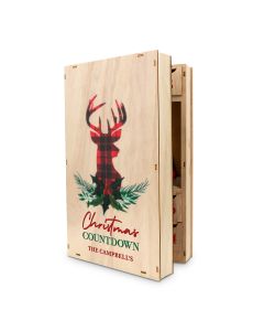 Reusable Plain Fillable Wooden Advent Drawer Christmas Calendar - Plaid Stag