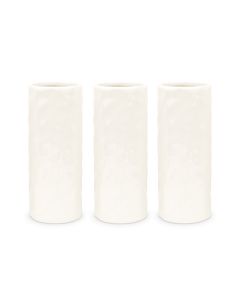 Tall Dimpled Cylindrical Ceramic Flower Vase - White - Set Of 3