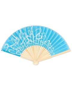 Contemporary Hearts Silk Fan - Aqua Blue (pack of 6)