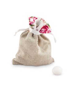 Linen Drawstring Bag With Floral Print Trim (pack of 12)