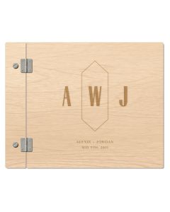 Personalized Wooden Wedding Guest Book - Geo Monogram Greenery