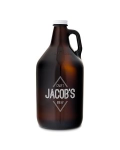 Personalized Glass Beer Growler - Diamond Emblem Print