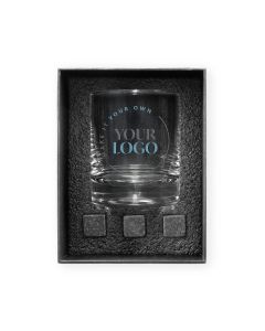 Custom Printed 11 oz. Round Whisky Glass Set with Box and Stones for Corporate Gifts - Your Business Logo