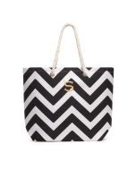 Personalized Extra-Large Cabana Canvas Fabric Tote Bag - Black Chevron