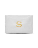 Women's Large Personalized Cotton Waffle Makeup Bag- White