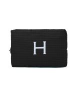 Women's Large Personalized Cotton Waffle Makeup Bag- Black