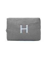 Women's Large Personalized Cotton Waffle Makeup Bag- Grey