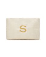 Women's Large Personalized Cotton Waffle Makeup Bag- Ivory