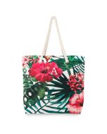 Personalized Extra-Large Cotton Canvas Fabric Beach Tote Bag - Tropical Hibiscus
