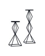 Tall Geo Pillar Candle Holder Set Of 2 - Black