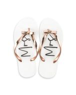 Women’s White & Rose Gold Flip-Flops With Bow - Mrs (S)