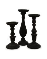 3-Piece Tiered Velvet Spindle Candle Holder Set - Black