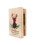 Reusable Plain Fillable Wooden Advent Drawer Christmas Calendar - Plaid Stag