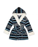 Women’s Personalized Embroidered Fluffy Plush Robe With Hood - Nordic Snowflake