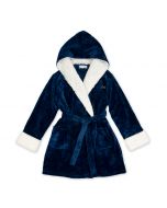 Women’s Personalized Embroidered Fluffy Plush Robe With Hood - Navy Blue
