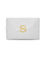 Women's Large Personalized Cotton Waffle Makeup Bag- White