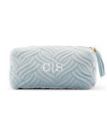 Small Personalized Velvet Quilted Makeup Bag For Women- Spa Blue