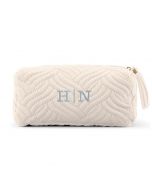 Small Personalized Velvet Quilted Makeup Bag For Women- Ivory Beige