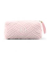 Small Personalized Velvet Quilted Makeup Bag For Women- Blush Pink