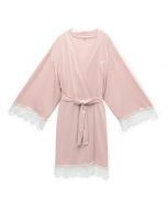 Women's Personalized Jersey Knit Robe With Lace Trim - Blush Pink