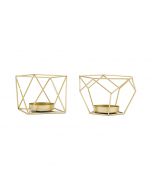 Small Geo Metal Tealight Candle Holder (Set Of 2) - Gold