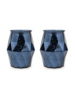 Large Geometric Mercury Glass Votive Candle Holders - Navy Blue - Set Of 2